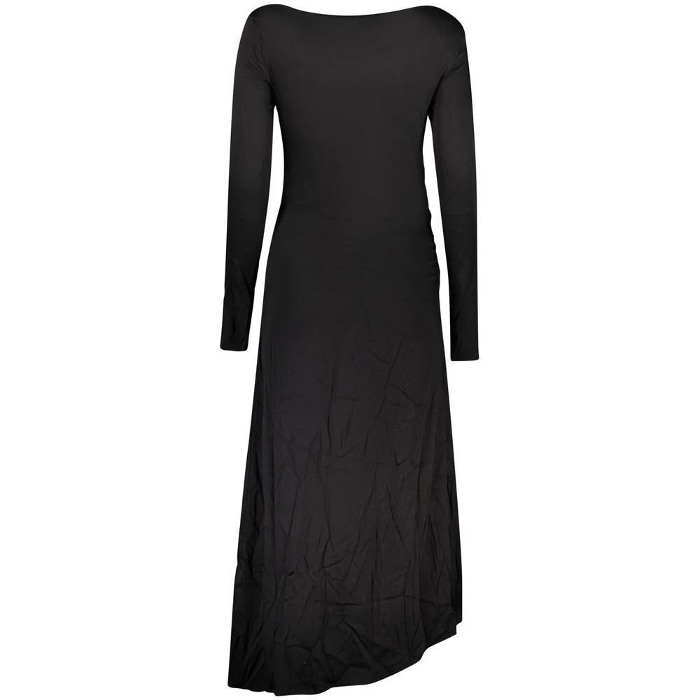 Desigual black viscose women's dress displayed on a hanger, showcasing a stylish and comfortable fashion piece for women.