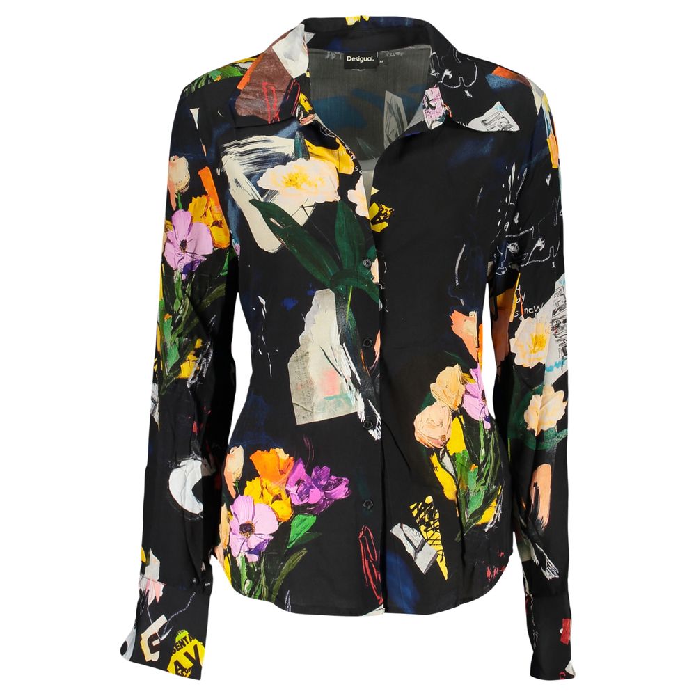 Desigual Nero viscose women's shirt with a relaxed fit and stylish design, displayed on a model.