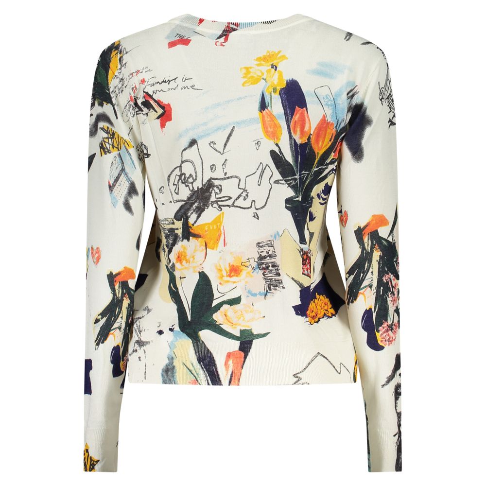 White viscose women's T-shirt by Desigual featuring a relaxed fit and stylish design, perfect for casual wear.