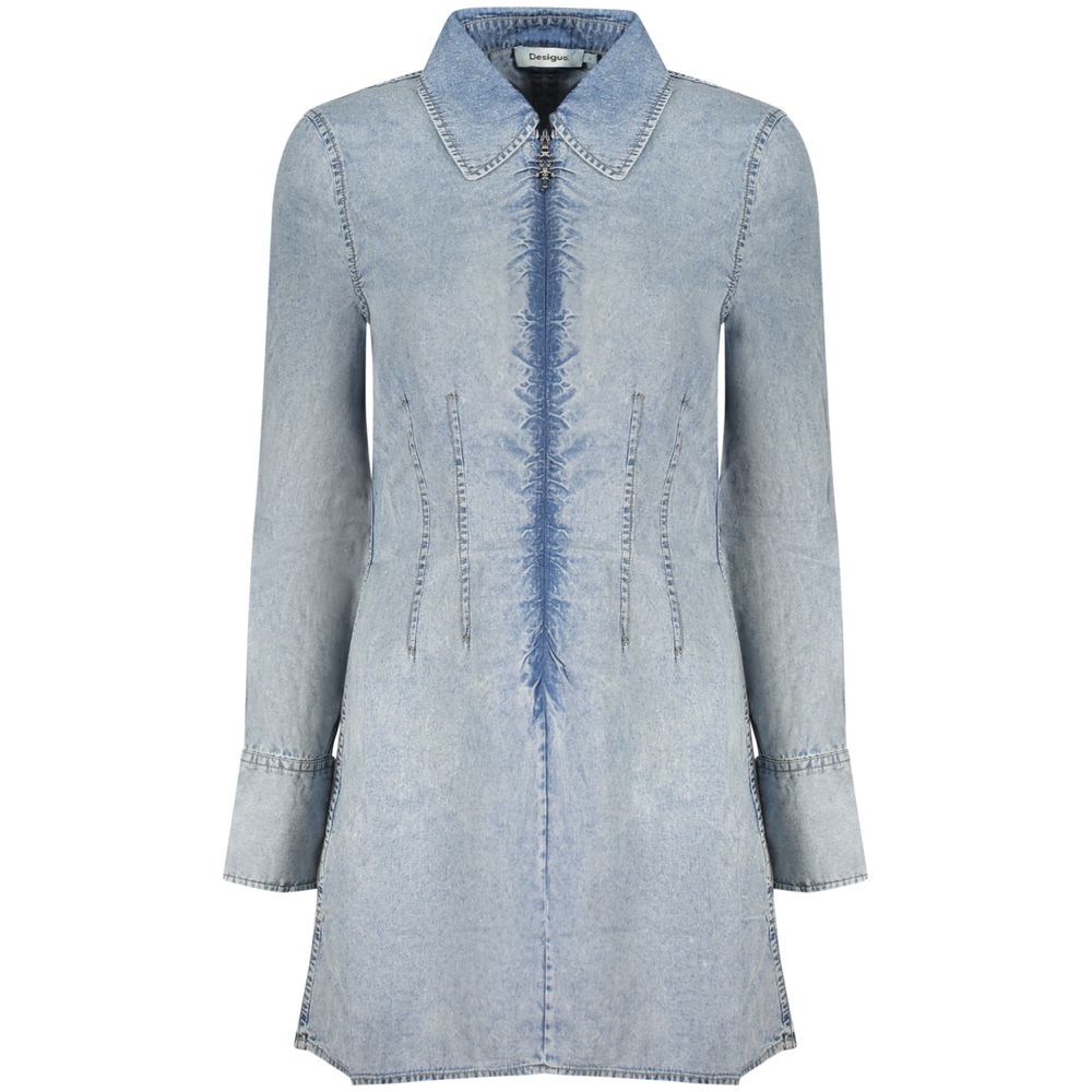 Desigual Azzurro Lyocell women's dress featuring a relaxed fit and vibrant blue pattern, perfect for casual summer wear.