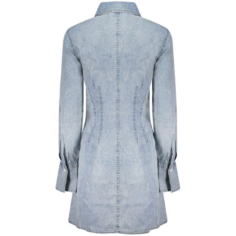 Desigual Azzurro Lyocell women's dress with a vibrant blue pattern, lightweight fabric, and a relaxed fit.
