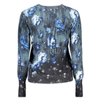 Desigual blue viscose women's sweater with a relaxed fit and subtle pattern, displayed on a hanger.