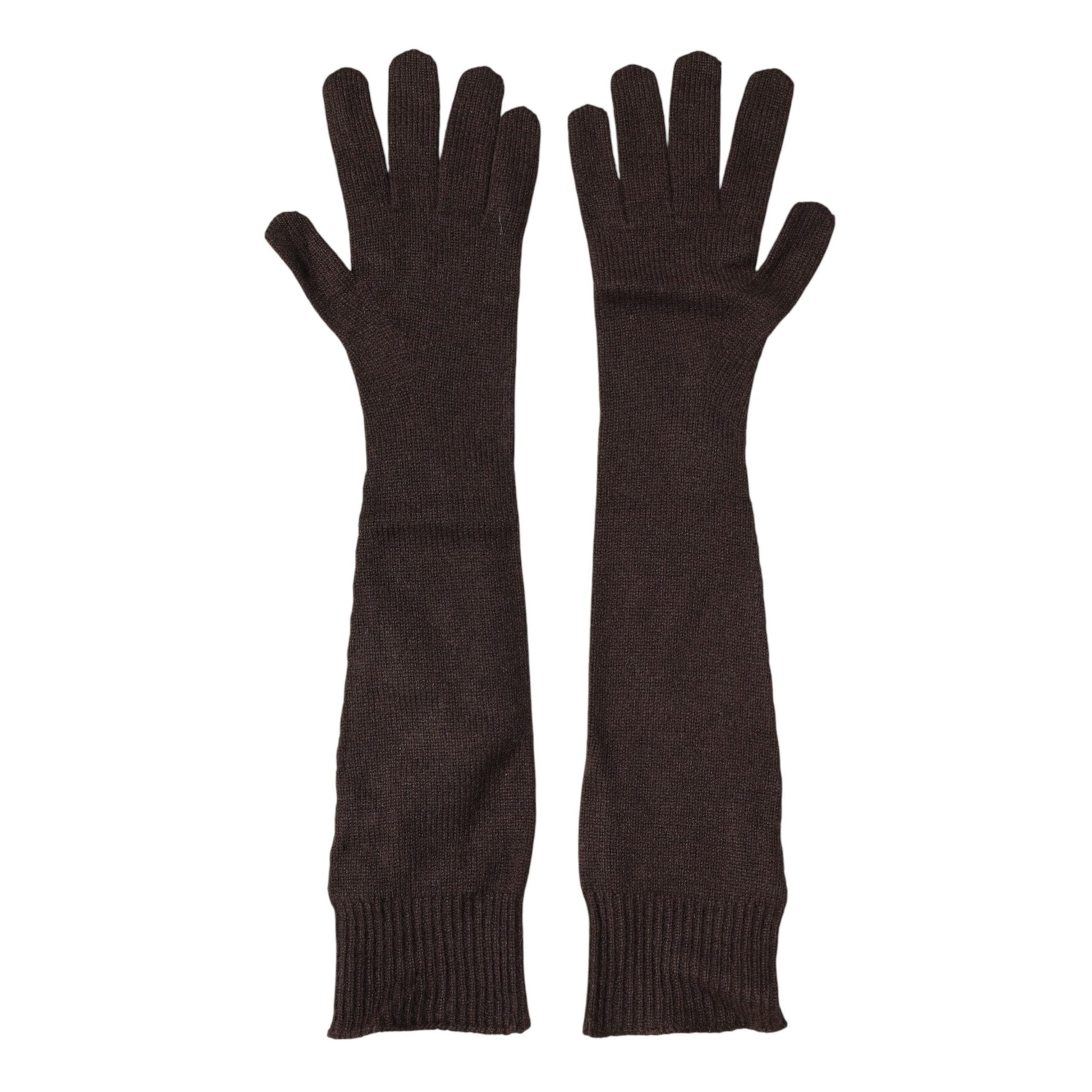 Dolce & Gabbana Brown Cashmere Knitted Elbow Length Mitten Gloves