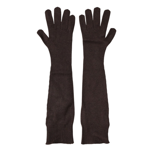 Dolce & Gabbana Brown Cashmere Knitted Elbow Length Mitten Gloves