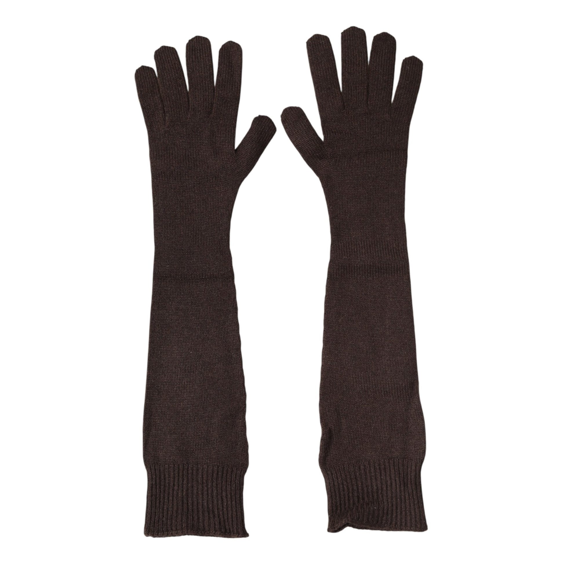 Dolce & Gabbana Brown Cashmere Knitted Elbow Length Mitten Gloves