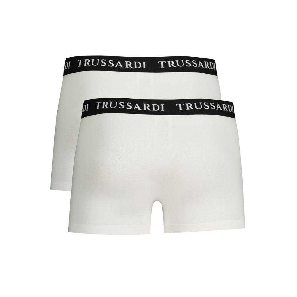 White cotton men's boxer briefs by Trussardi, featuring a comfortable fit and classic design with the brand logo.