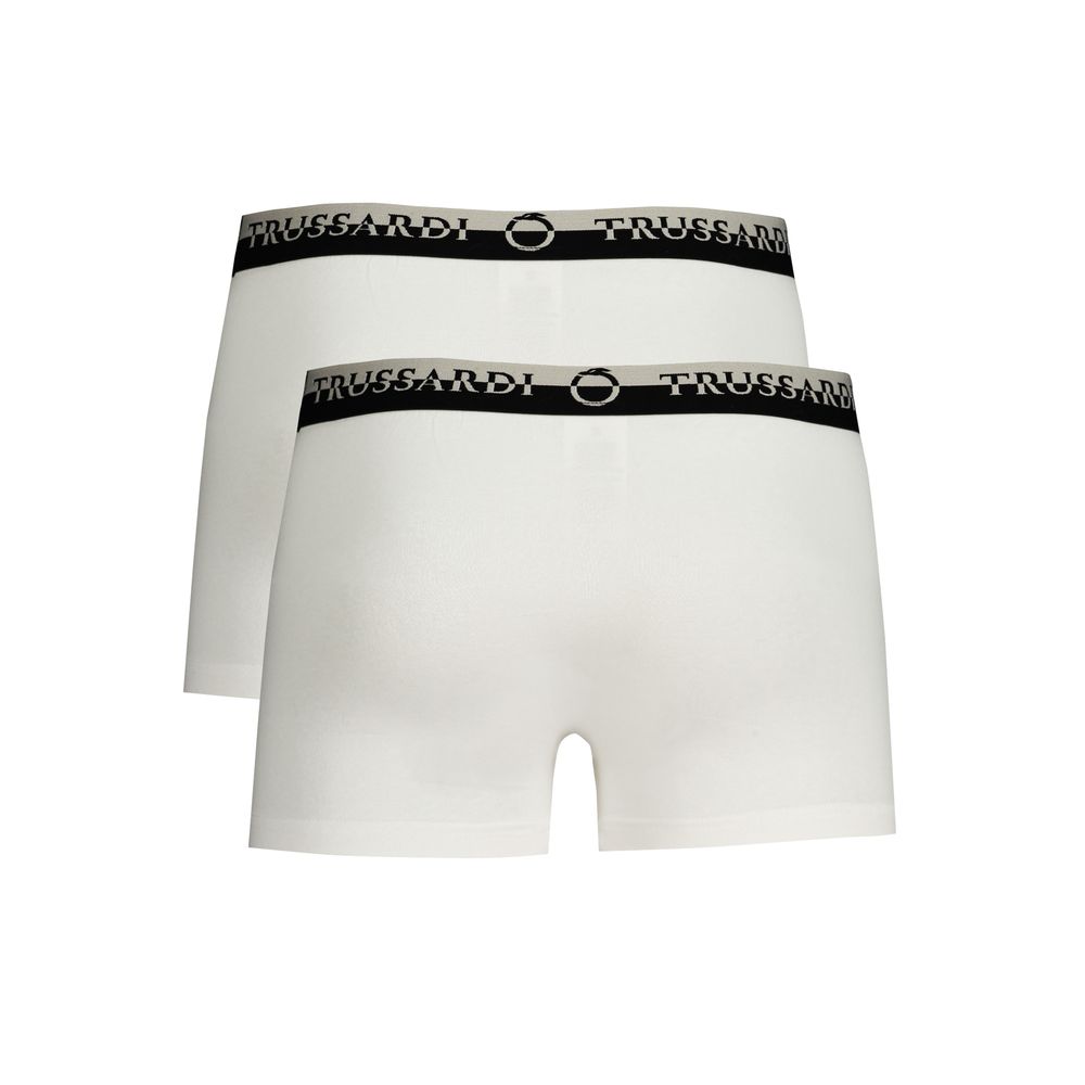 White cotton men's boxer briefs by Trussardi, with a comfortable fit and subtle branding, shown laid flat.