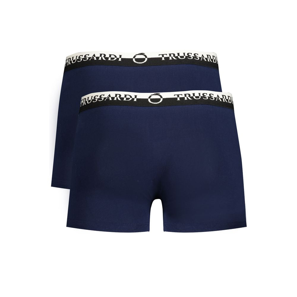 Trussardi Blu cotton men's boxer briefs with elastic waistband and branding, comfortable fit, and classic design.