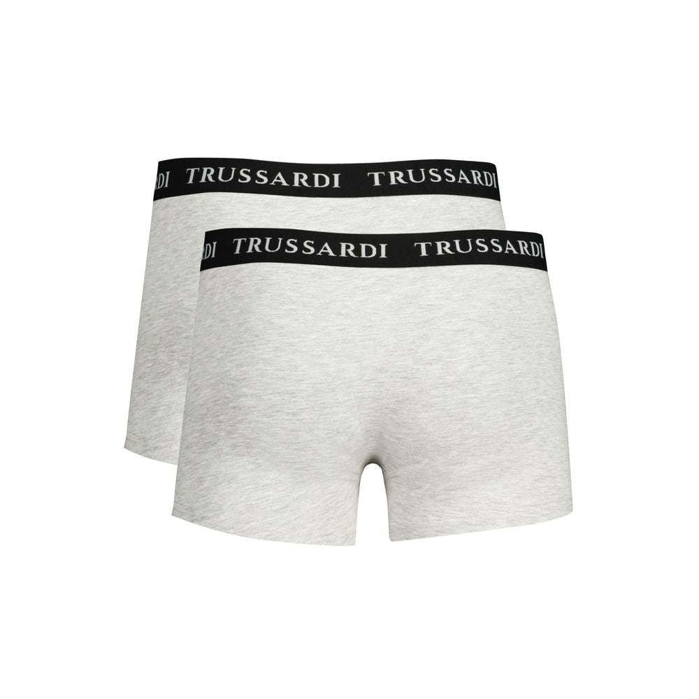 Trussardi Grigio cotton men's boxer underwear with elastic waistband and branded logo design.