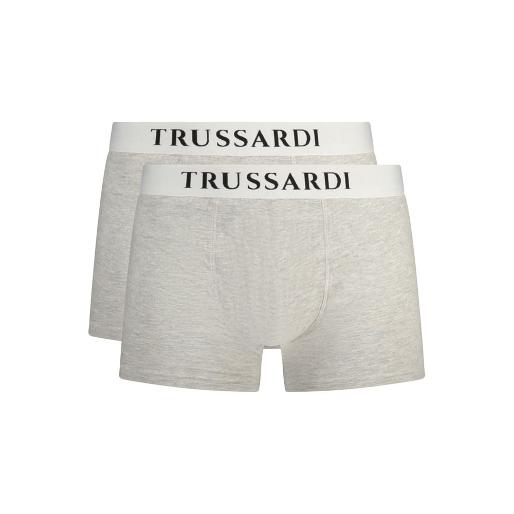 Gray cotton men's boxer shorts by Trussardi, featuring a comfortable fit and classic design, shown on a plain background.