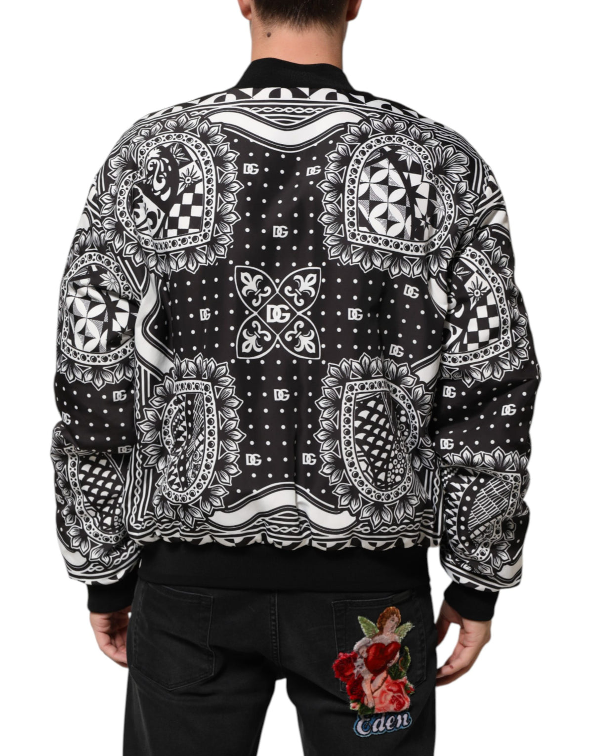 Dolce & Gabbana Black White BandanaPrint Men Bomber  Jacket - Eljoys Fashion 