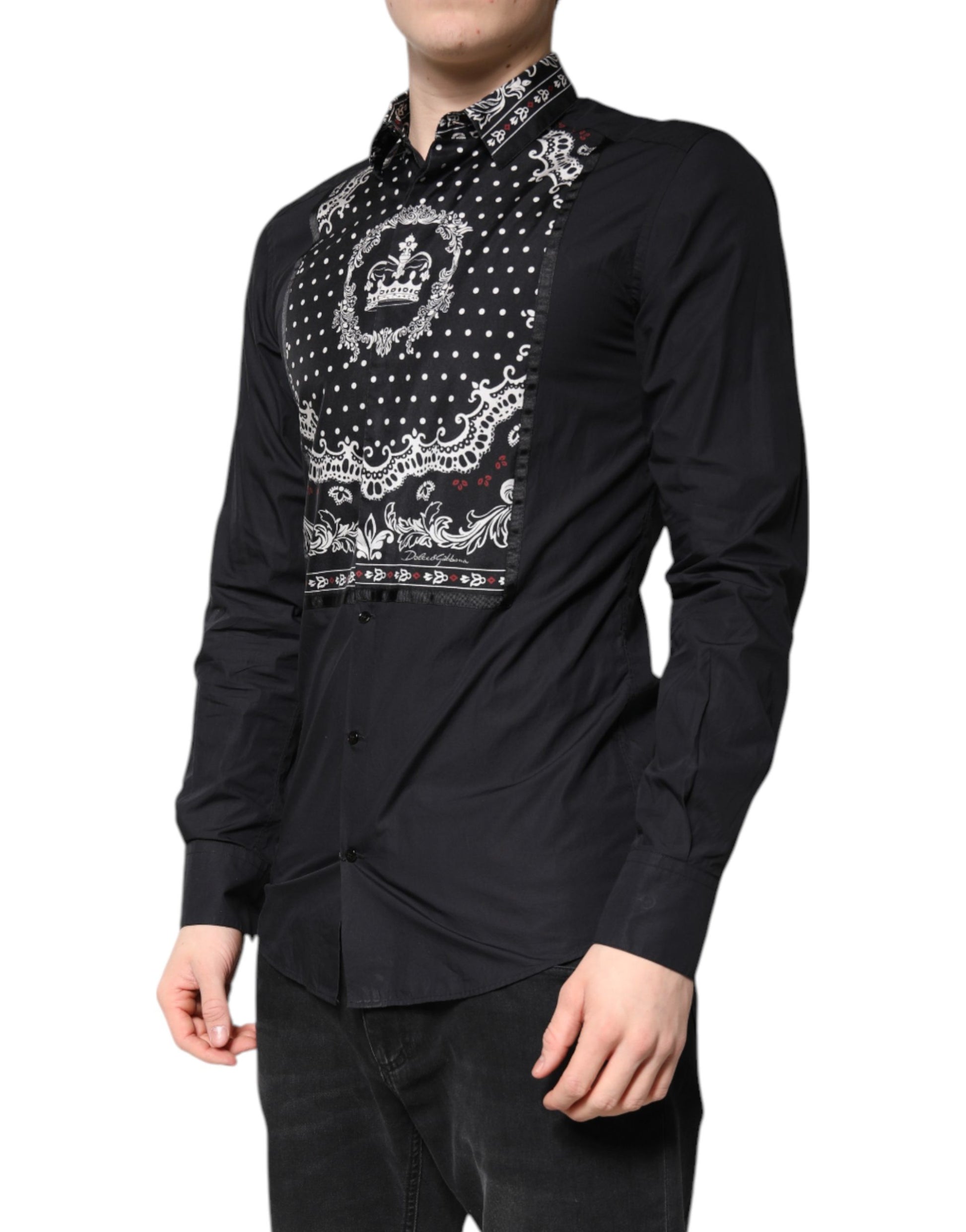 Dolce & Gabbana Black White Bandana GOLD Formal Dress Shirt