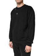 Dolce & Gabbana black cotton sweatshirt with embellished details, casual sweater with decorative accents and comfortable fit.