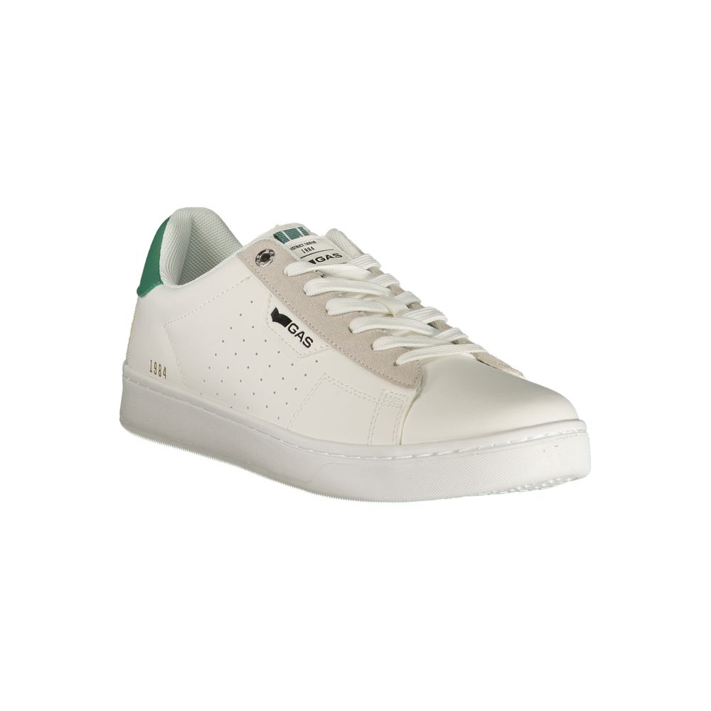 White Gas polyurethane men's sneaker with stylish design and breathable material, showcasing a comfortable casual footwear option.