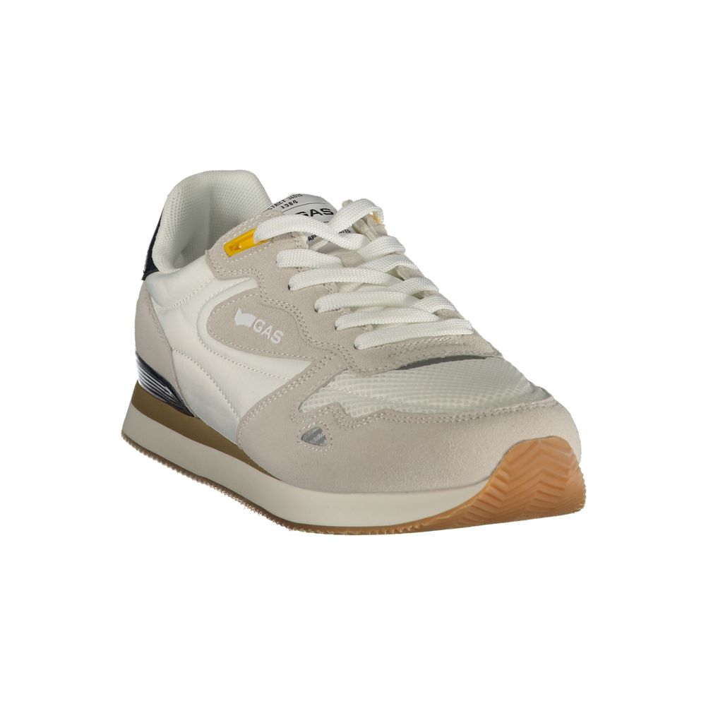 White polyester men's sneaker by Gas with a sleek design and lace-up closure.