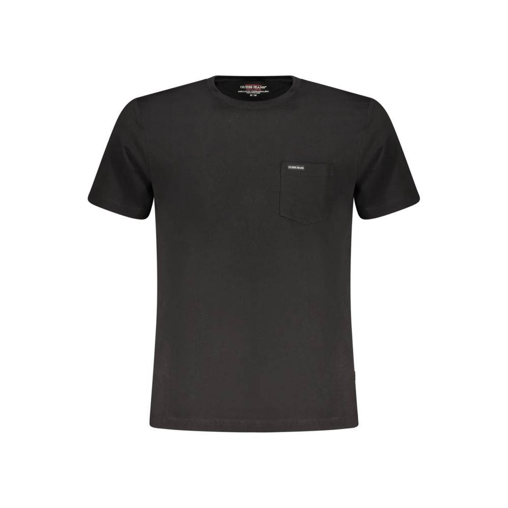 Black Guess Jeans organic cotton men's T-shirt with a classic fit, featuring the Guess logo on the front, displayed on a plain background.