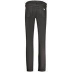 Black cotton women's jeans by Guess Jeans, showcasing a fitted style with classic five-pocket design and belt loops.
