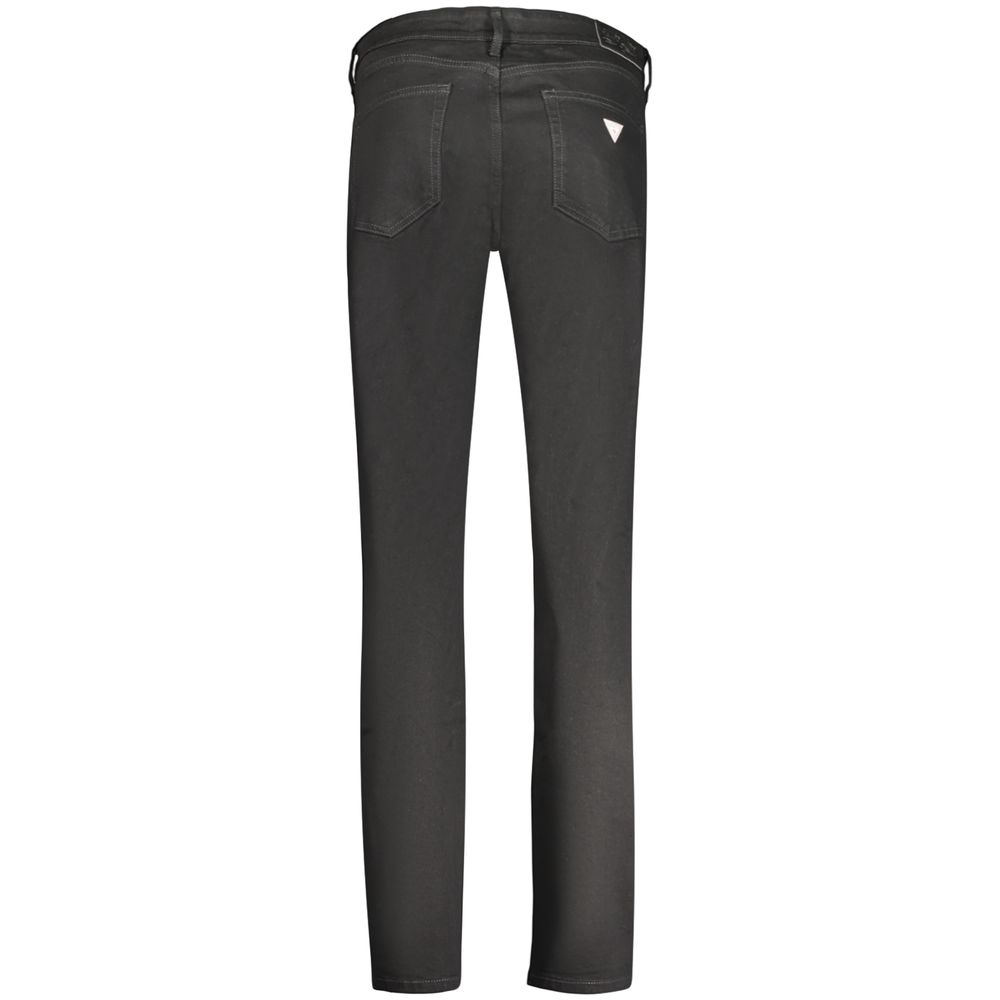 Black cotton women's jeans by Guess Jeans, showcasing a fitted style with classic five-pocket design and belt loops.