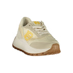 Laura Biagiotti beige polyurethane women’s sneaker with white sole and lace-up design, stylish and comfortable casual footwear.