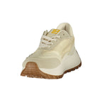 Beige Laura Biagiotti women's polyurethane sneakers with white soles and lace-up design, casual footwear for everyday wear.