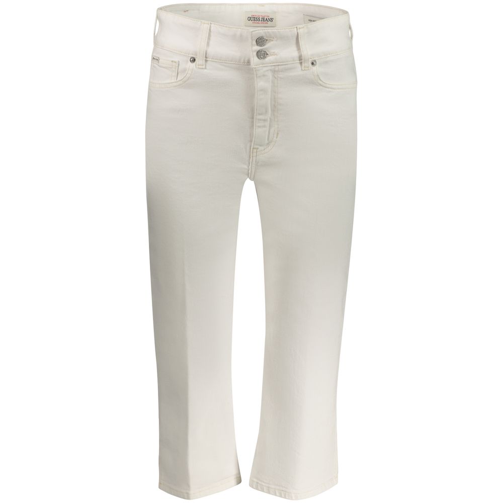 Guess Jeans Bianco cotton women's capri pants with a slim fit and classic five-pocket design, displayed flat.
