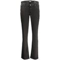 Black Guess Jeans women's cotton jeans with a classic fit and five-pocket design, shown laid flat.
