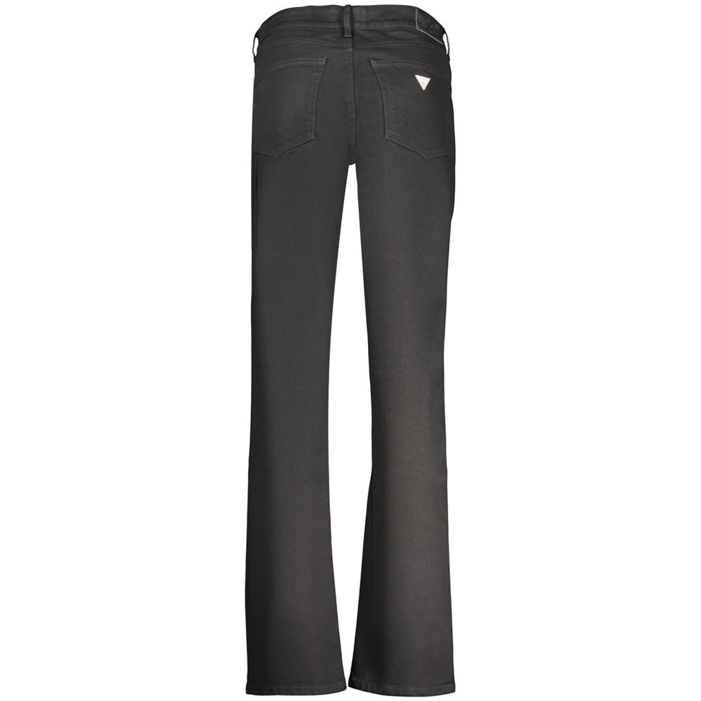 Black cotton women's jeans from Guess Jeans with classic five-pocket design and slim fit silhouette.