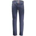 Guess Jeans men's blue cotton jeans displayed on a model, showcasing classic fit and denim texture.