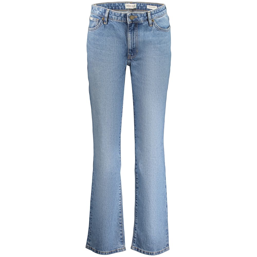 Light blue Guess Jeans cotton women’s jeans with classic five-pocket design and straight-leg fit.