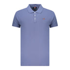 Men's blue cotton polo shirt by Norway 1963 featuring a classic fit and subtle branding, displayed on a mannequin.