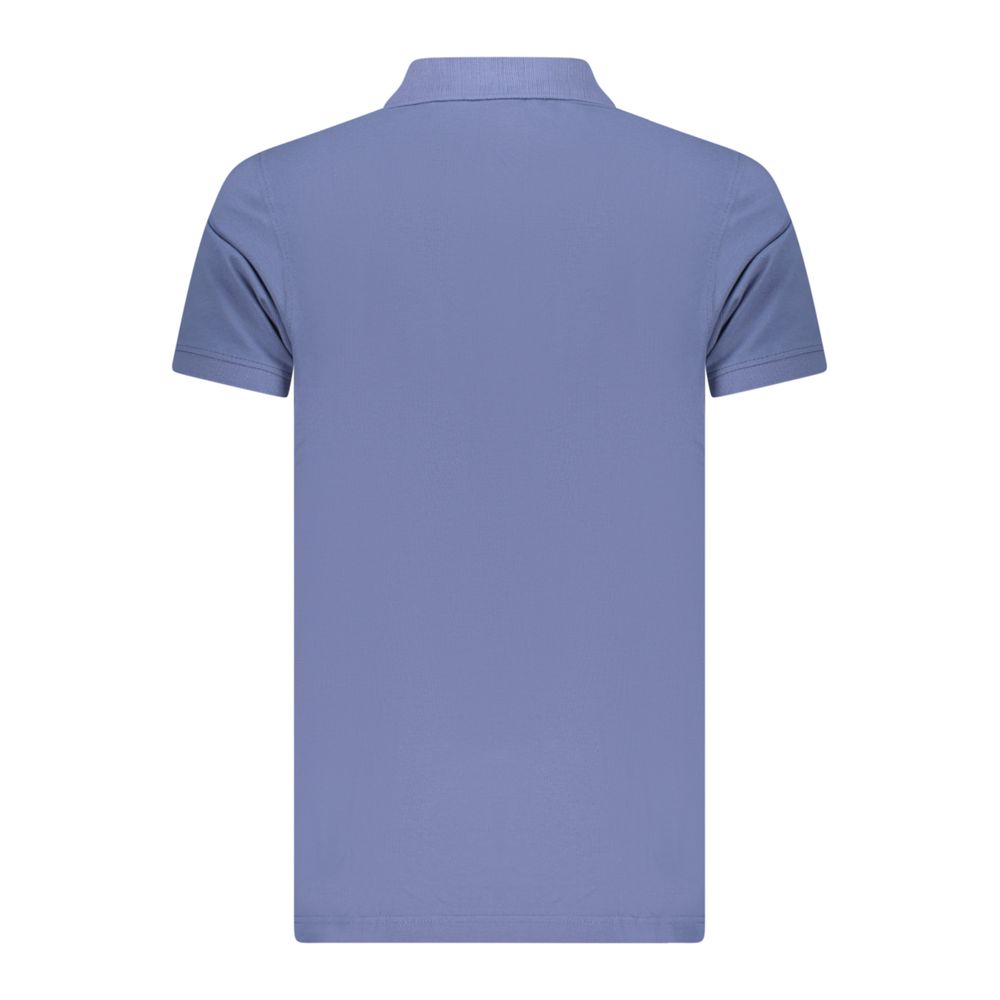Blue cotton men's polo shirt by Norway 1963, featuring a classic fit and collar, displayed on a hanger.