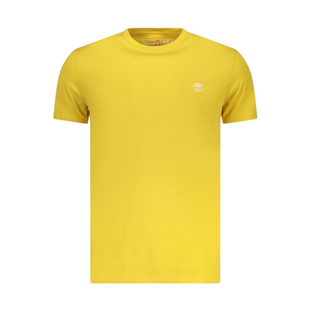 Yellow cotton men's T-shirt by Timberland, featuring a classic crew neck design and Timberland logo on the chest.