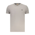Timberland gray cotton men's T-shirt displayed on a hanger, casual short-sleeve crew neck tee for men.