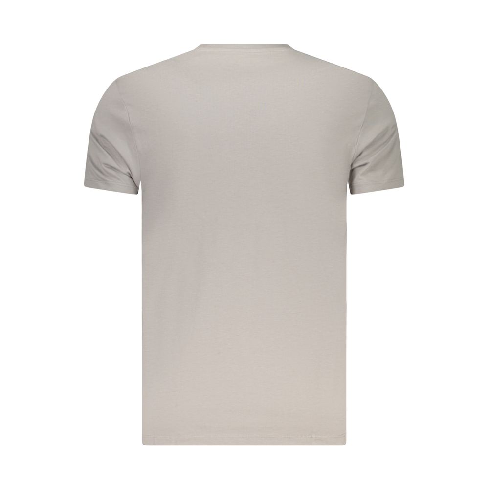 Timberland gray cotton men's T-shirt displayed flat, showing front view with short sleeves and crew neckline.