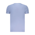 Timberland Azzurro organic cotton men's T-shirt in blue, featuring a classic fit and crew neckline, laid flat on a white background.