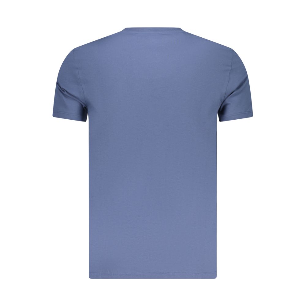 Timberland blue organic cotton men's T-shirt displayed flat, showing soft fabric and classic crew neckline.