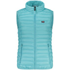 Norway 1963 Azzurro nylon women's gilet with front zipper and side pockets, stylish and lightweight outerwear.
