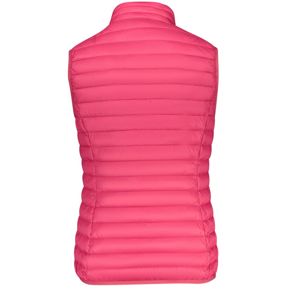 Norway 1963 Rosa Poliammide Women's Vest displayed on a hanger, showcasing its pink nylon fabric and sleeveless design.
