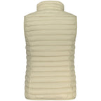 Norway 1963 beige poliammide women's gilet displayed on a hanger with a quilted design and front zipper closure.