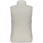 Norway 1963 Bianco Poliammide women's gilet in white, lightweight sleeveless jacket, front view showing zip closure and collar.