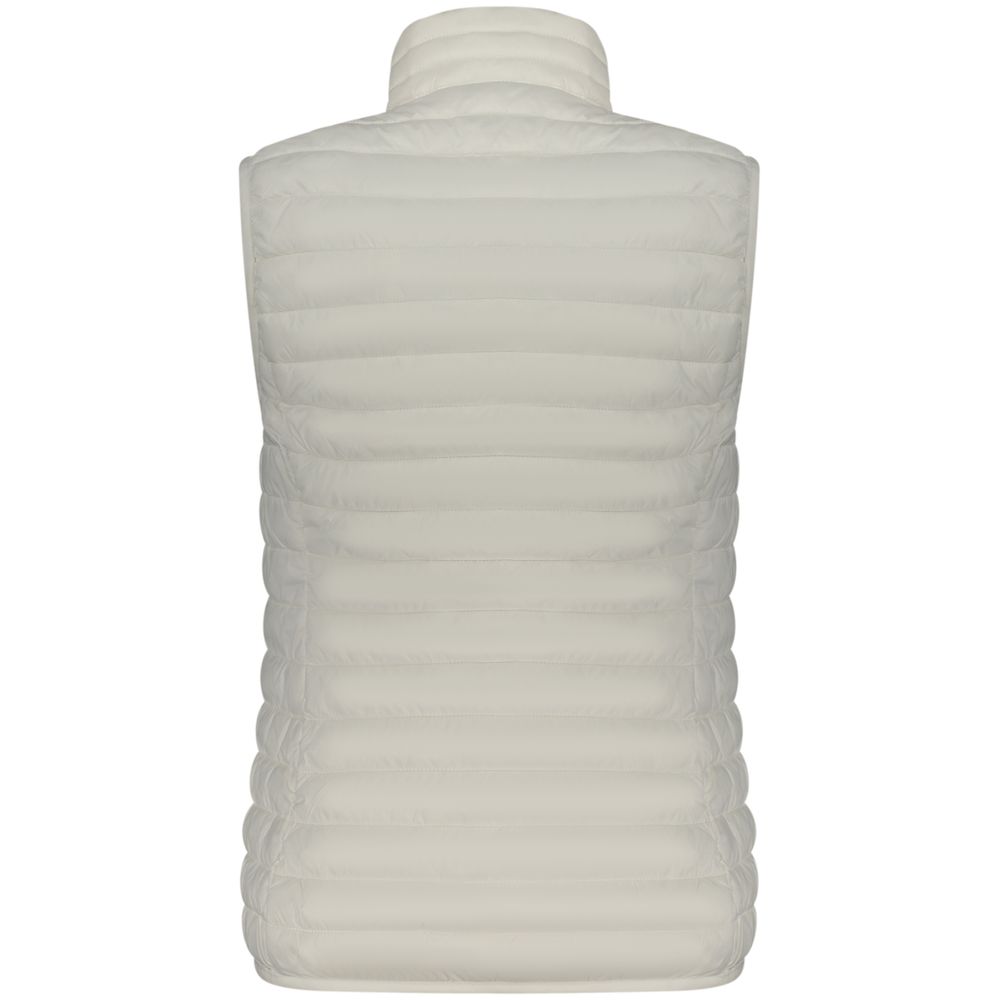 Norway 1963 Bianco Poliammide women's gilet in white, lightweight sleeveless jacket, front view showing zip closure and collar.