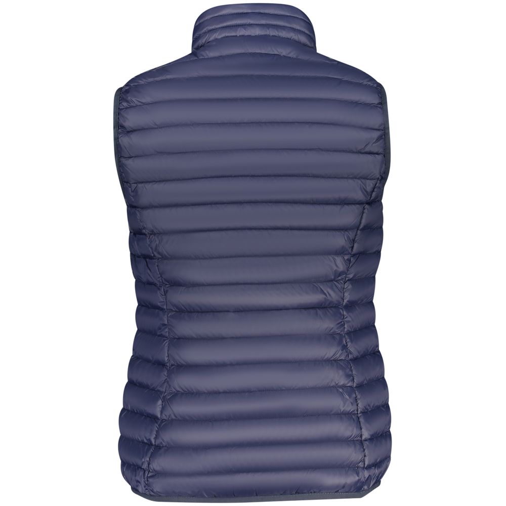 Norway 1963 Blu Poliammide Women's Gilet displayed on a hanger, showing its lightweight, quilted design and vibrant blue color.