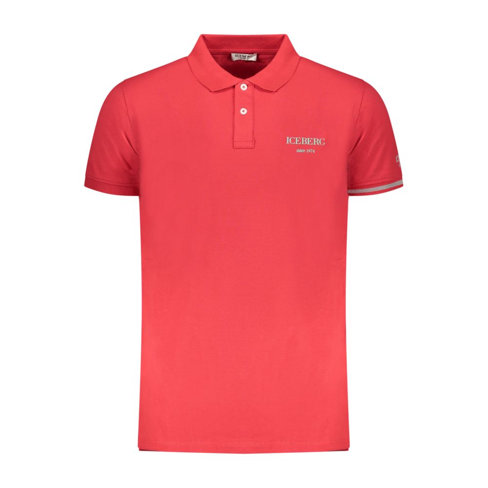 Red cotton men's polo shirt by Iceberg with a classic fit and collar, displayed on a plain background.