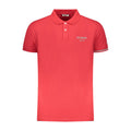 Red cotton men's polo shirt by Iceberg with a classic fit and collar, displayed on a plain background.