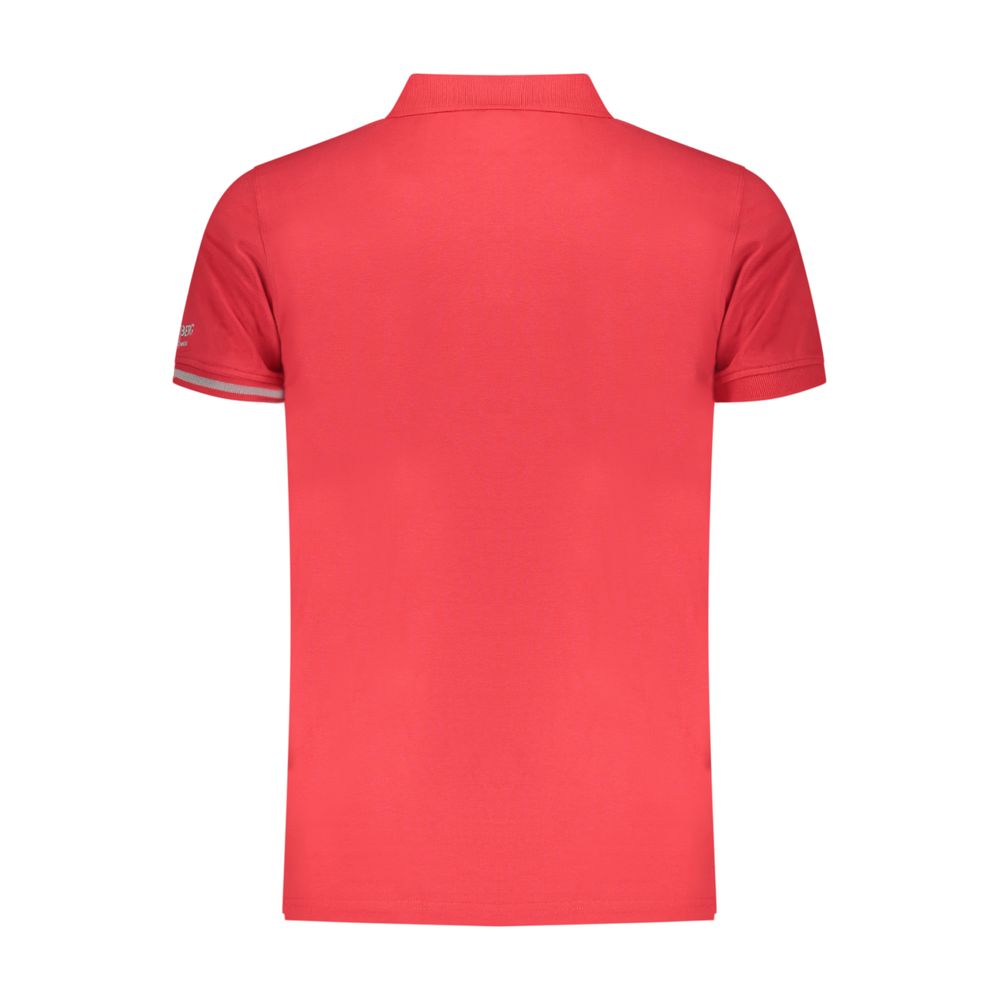 Red cotton men's polo shirt from Iceberg with a classic fit and subtle branding, displayed on a hanger.