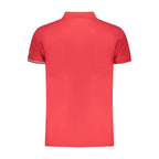Red cotton men's polo shirt from Iceberg with a classic fit and subtle branding, displayed on a hanger.