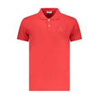 Iceberg Rosso Cotton Men's Polo Shirt displayed on a hanger, featuring classic collar and button placket in a casual style.