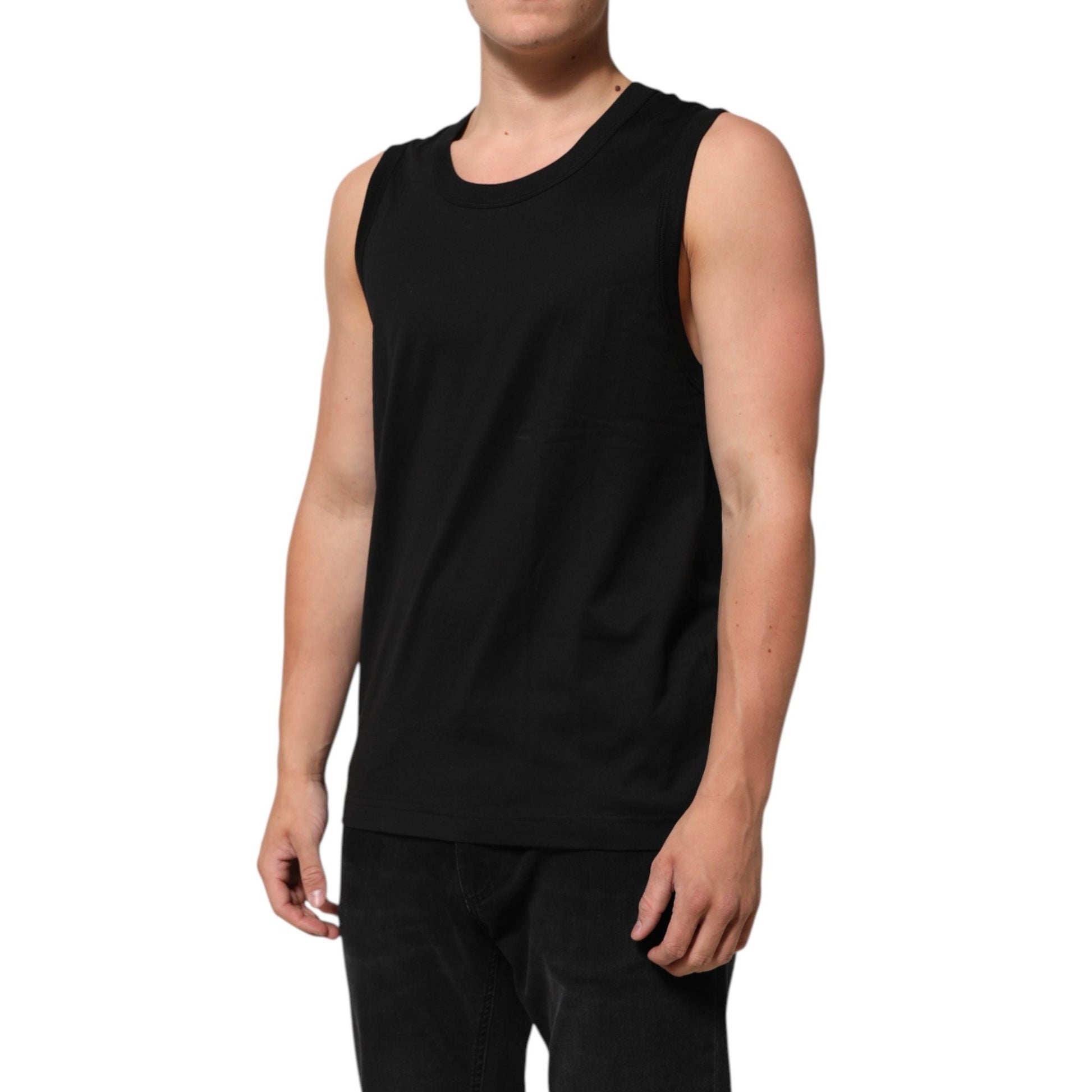 Dolce & Gabbana Black Cotton Sleeveless Men Tank Top T-shirt