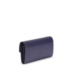 Pinko blue calf leather Bos Taurus wallet with gold-tone accents, featuring multiple card slots and a sleek, compact design.