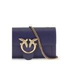 PINKO Blue Calf Leather Bos Taurus Wallet showing front view with card slots and sleek design